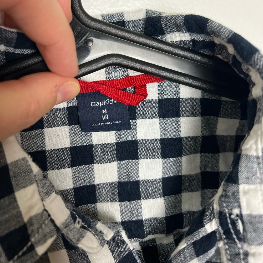 GAP Kids‎ Navy and White Cotton Plaid Button Down Shirt Boys 8 M
